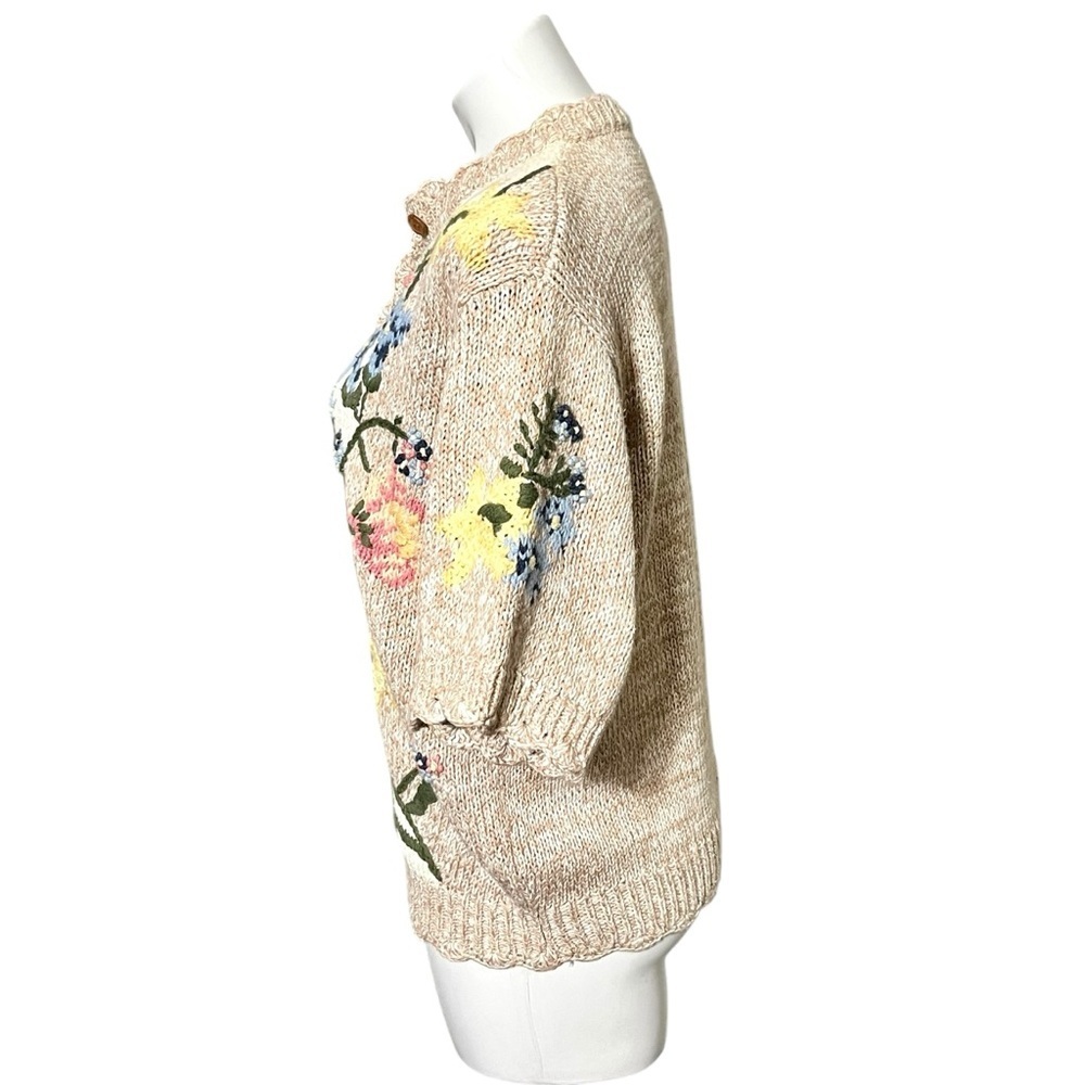 Vintage Lucia Embroidered Floral Short Sleeve Cardigan Sweater Size Large - Picture 2 of 5